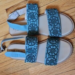 Coldwater Creek Teal Beaded Sandals